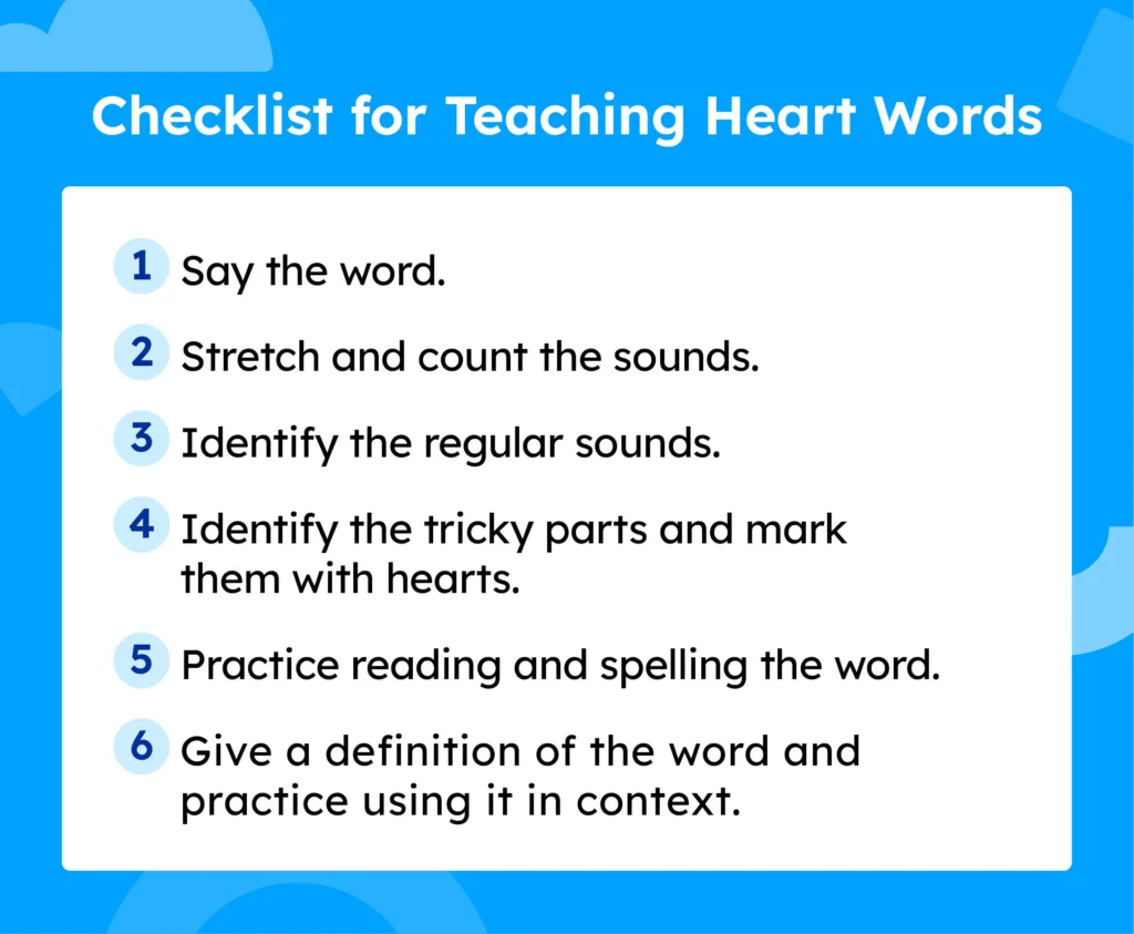 Checklist for Teaching Heart Words