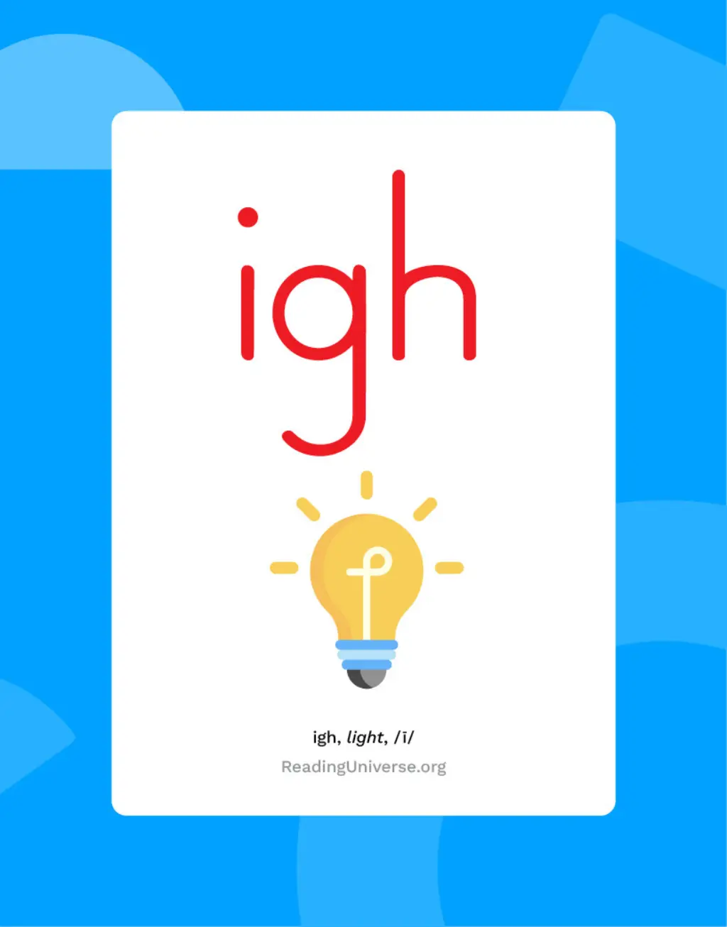 'igh' and a picture of a lightbulb.