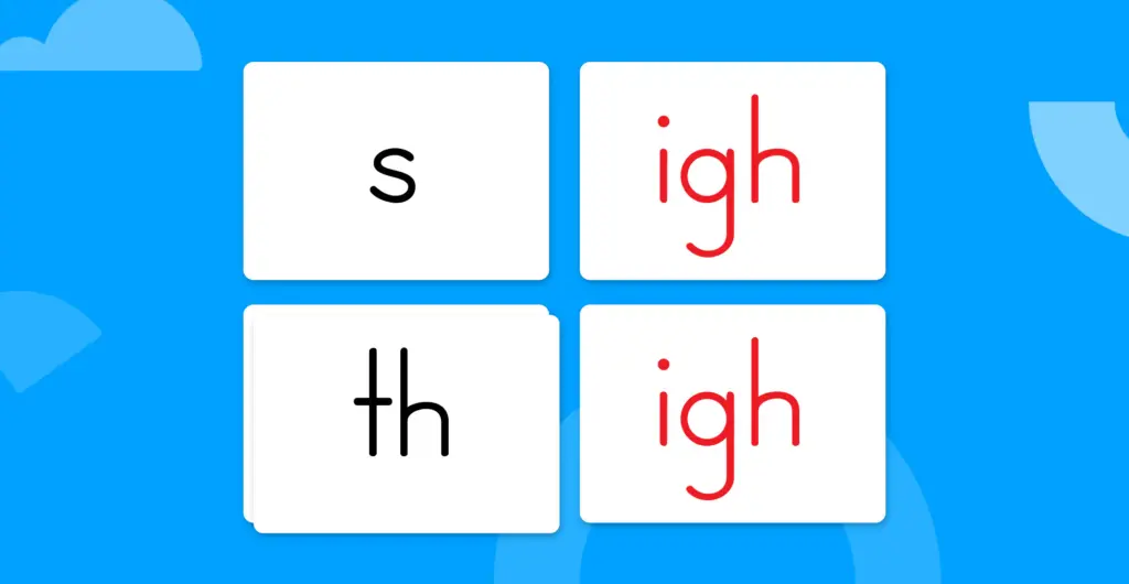 's' and 'igh' on cards, then 's' is replaced by 'th'.