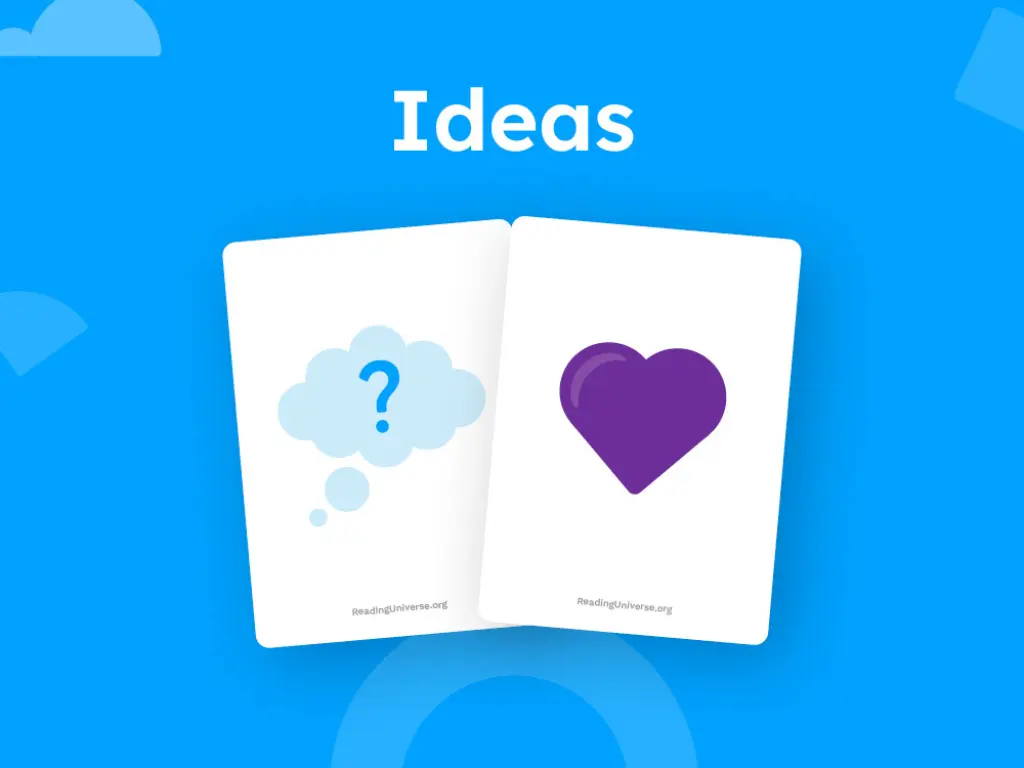 Cards with images representing ideas - a thought bubble with a question mark and a heart.