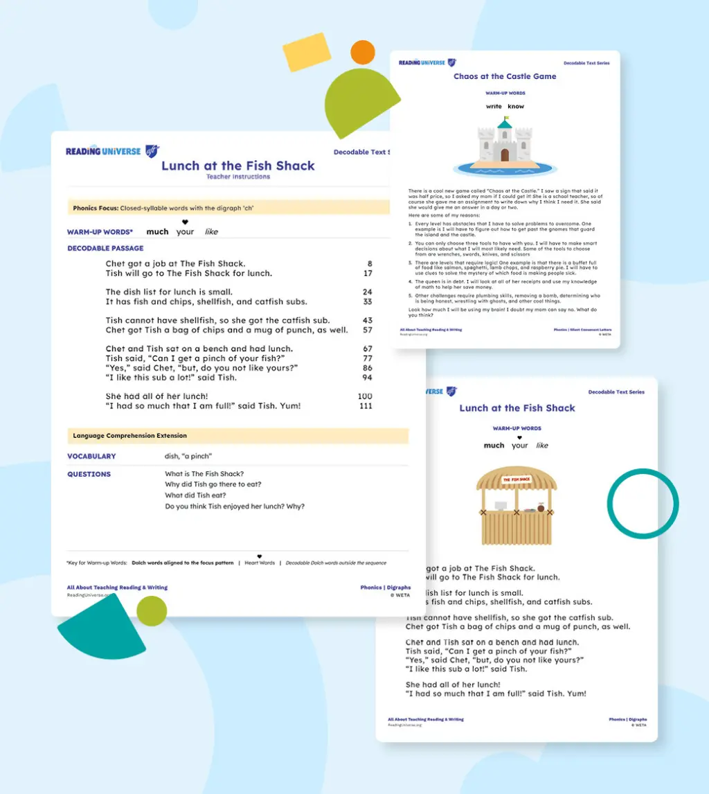 A collage of different decodables.