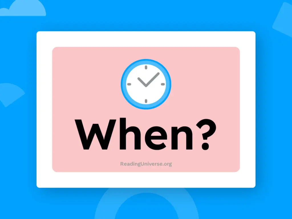 The question When? with a graphic of a clock.