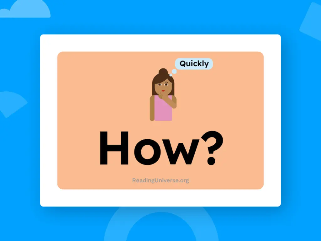 The question How? with the graphic of a woman saying, "quickly."