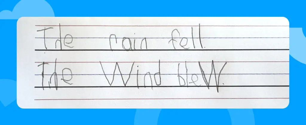 A student writing example: The rain fell. The wind blew.