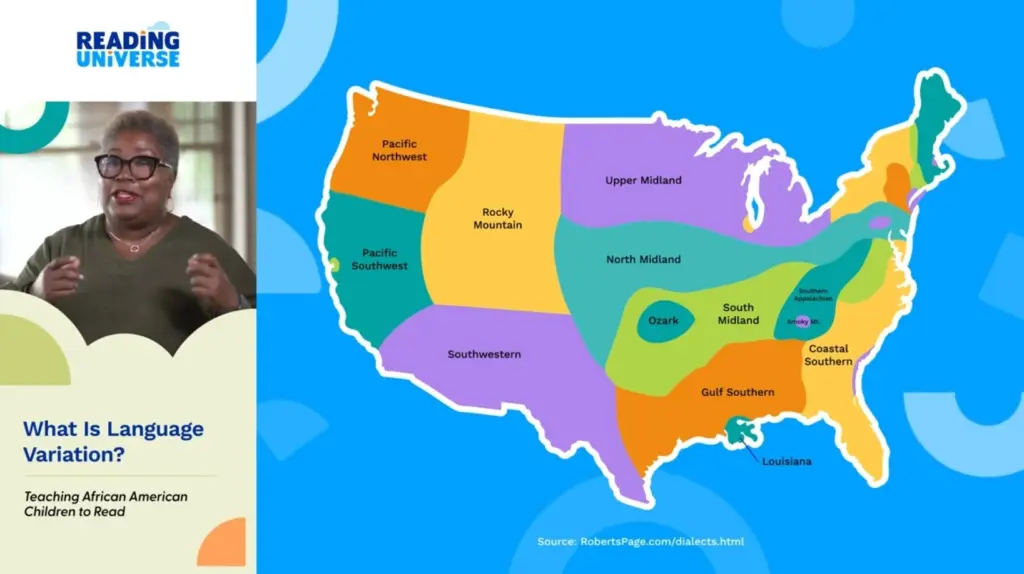 Screenshot of Julie Washington and a graphic of the U.S.