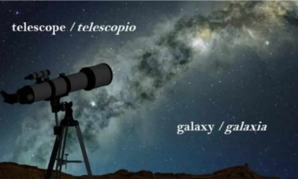 Telescope/ telescopio and galaxy/galaxia.