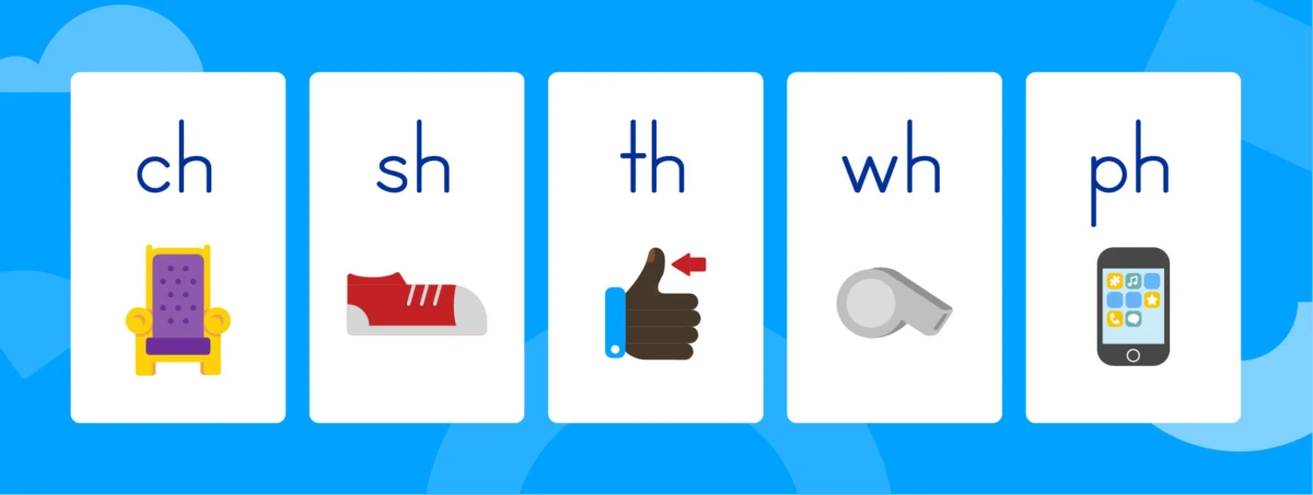 Images and their related digraphs, such as chair and ch, shoe and sh.