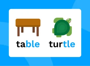 The words table and turtle with the 'ble' and 'tle' highlighted.