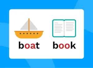 The words boat and book with the 'oa' and 'oo' highlighted.