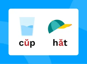 The words cup and hat with a breve over the 'u' and 'a'.