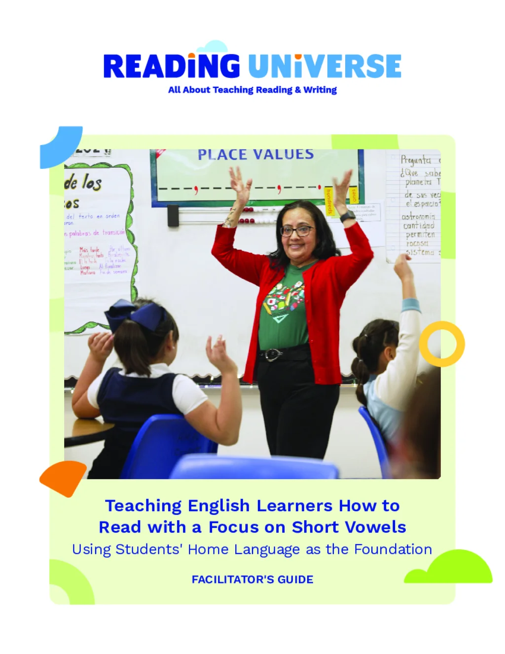 Cover page of the Facilitators Guide Teaching Reading with E Ls Focus on Short Vowels