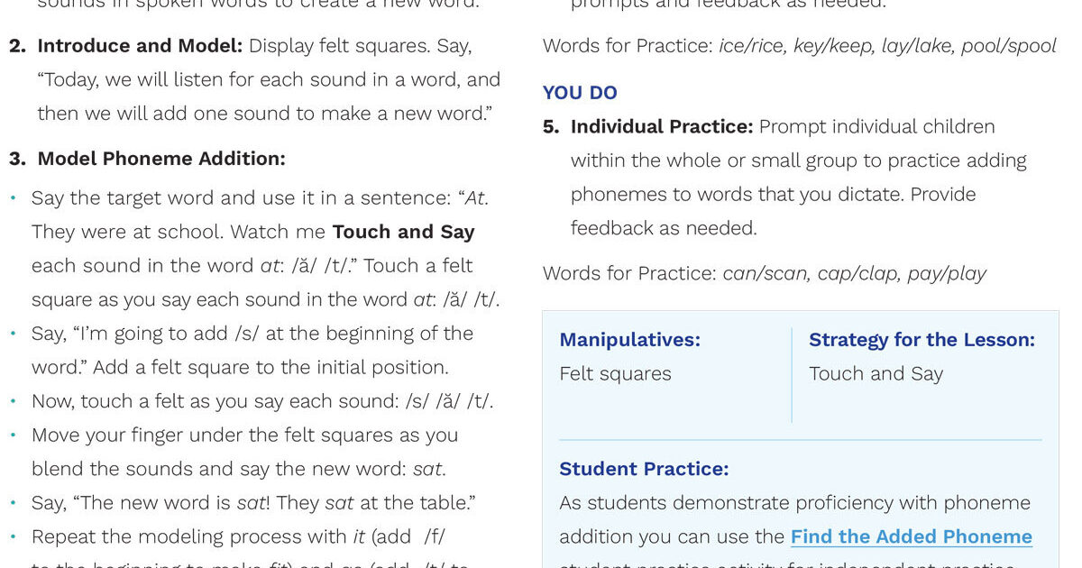 Reading Universe | Phoneme Manipulation Lesson Plan: Addition