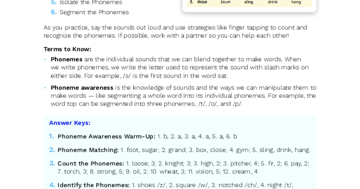 Reading Universe Phoneme Activities For Paraprofessionals