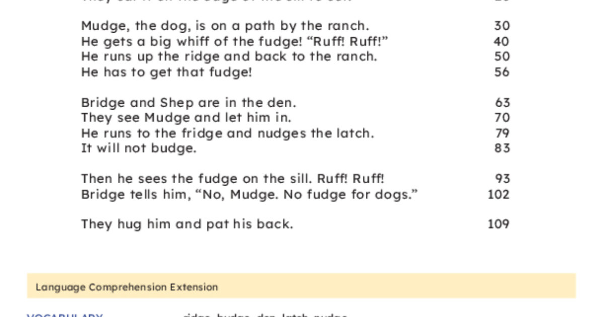 Reading Universe Decodable — Mudge and the Fudge